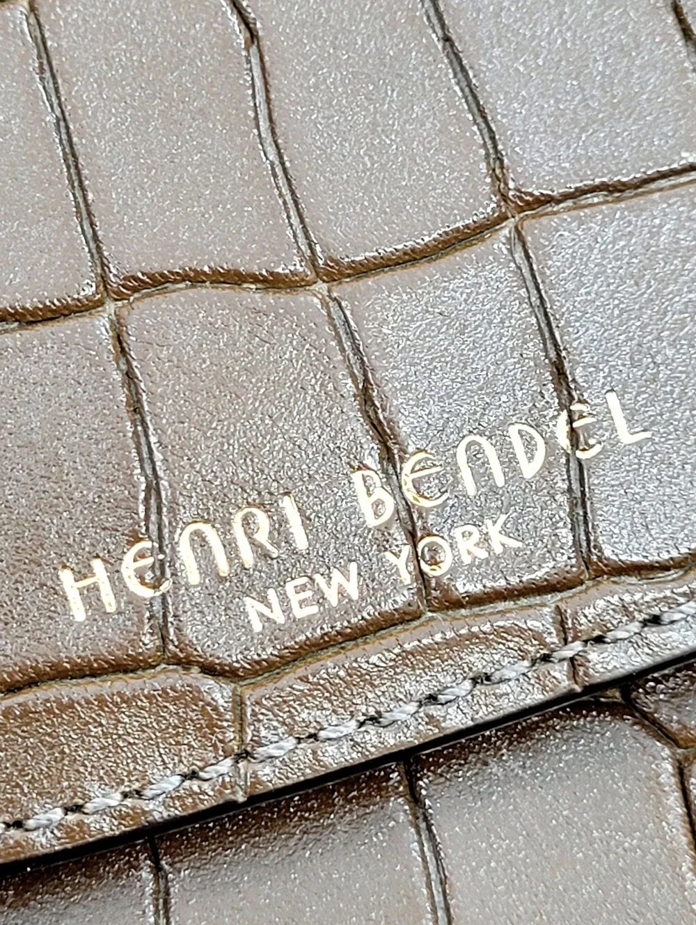 HENRI BENDEL New York Moc Croc Embossed Slim Chocolate Brown Crossbody Handbag